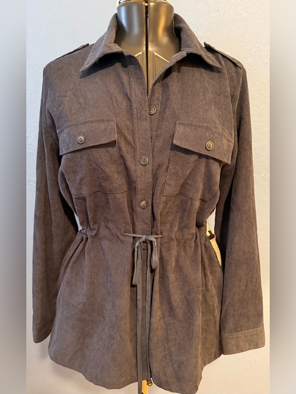 Davi & Dani L Southwest Aztec Corduroy Shacket Knit Back Drawstring Western